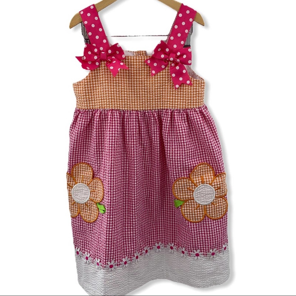 Bonnie Jean seersucker‎ flower patch pocket dress